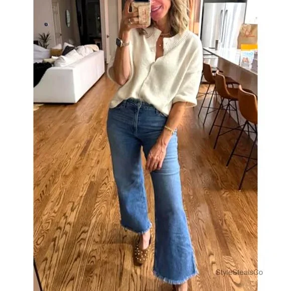 Lightweight Cropped Cardigan, Button Front, 3/4 Sleeve, Soft Knit, Regular Fit - Picture 3 of 7